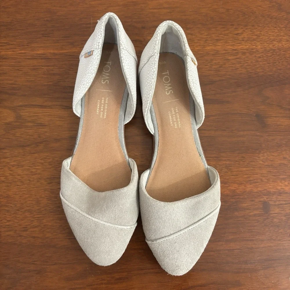 TOMS Women's‎ Jutty D'Orsay Flats Drizzle Gray Suede Point Toe Crackle Leather 6